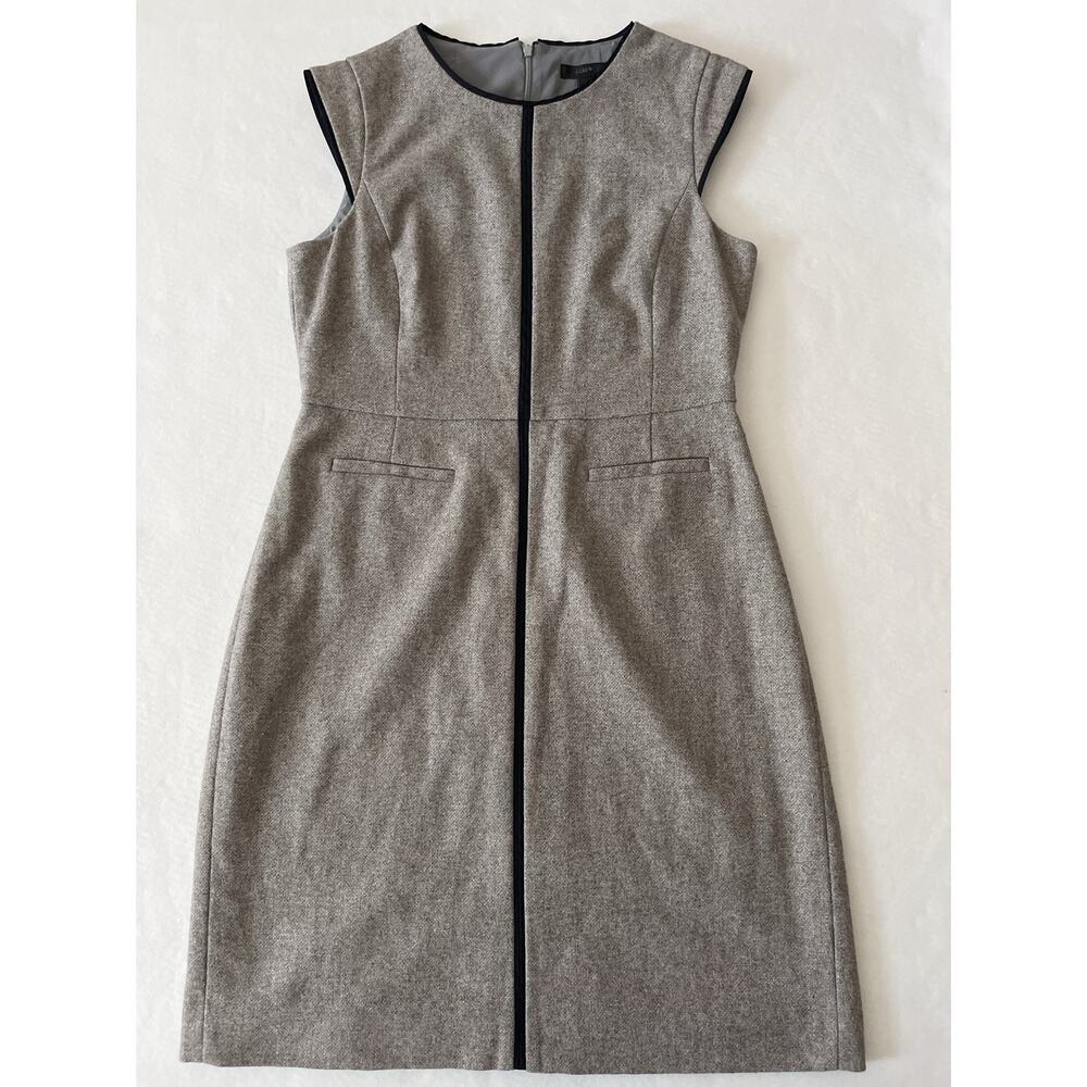 J.Crew Dress Womens 12 Grey Wool Tweed Sheath Cap Sleeve Knee Workwear Office